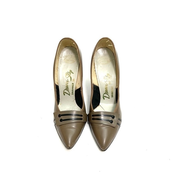 Vintage 1950s brown leather pointed toe black stripe slip on pumps - Picture 3 of 8